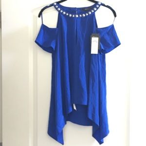 *DONATED* BCBG Blue 100% Silk Studded Keyhole Top, XS *#2*